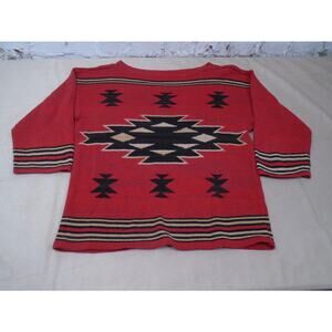 Lauren Ralph Lauren Southwestern Aztec Sweater Women’s M Linen Cotton Boxy 3/4